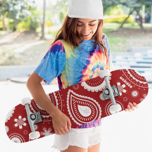 Skate Nome Personalizado Floral Paisley Vermelho