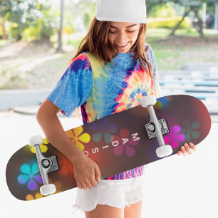 Skate Nome Personalizado Girly Floral Colorido