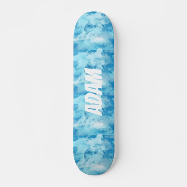Skate Nome Personalizado Nuvens Céu Azul Sonhador Estéti (Frente)
