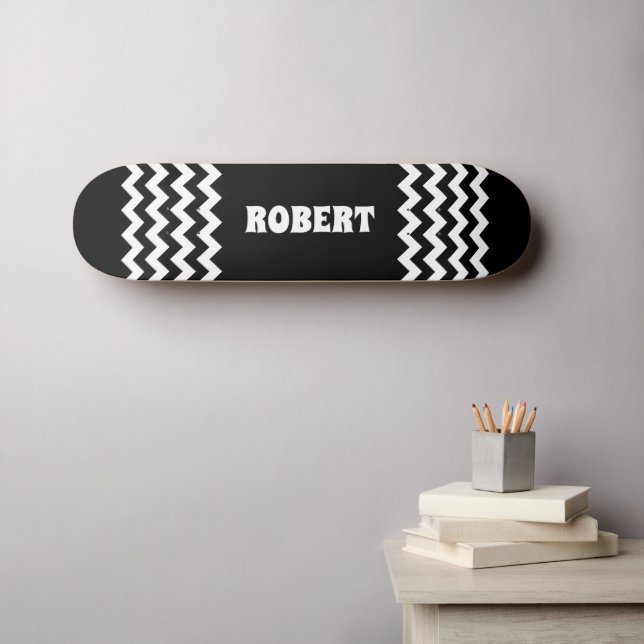Skate Nome Personalizado Preto e Branco Moderno (Arte de parede (Horz))