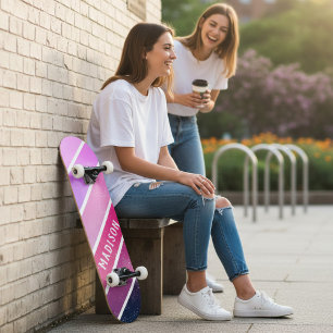 Skate Nome Personalizado Rosa Listras Roxas Feminino