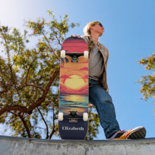 Skate Nome Personalizado Tropical Sunset da Imagem Retro