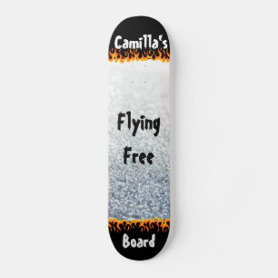 Skate Nome Personalizado Único Prata e Chamas