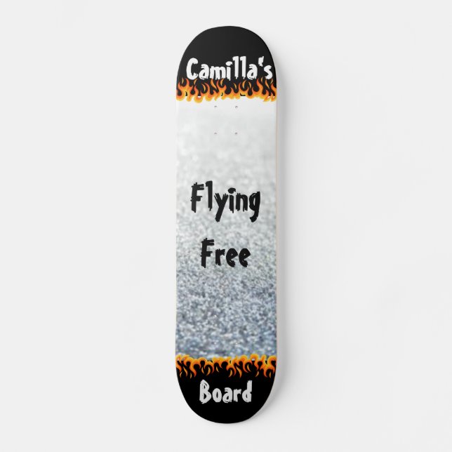 Skate Nome Personalizado Único Prata e Chamas (Frente)