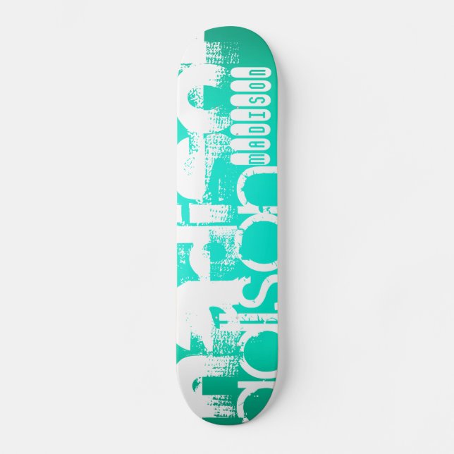 Skate Nome personalizado, White e Neon Aqua Turquoise (Frente)