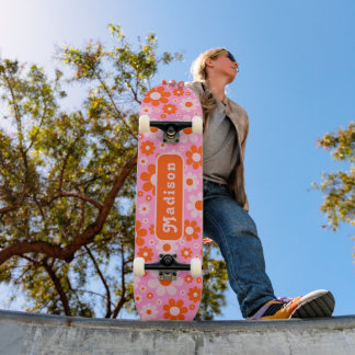 Skate Nome Rosa Laranja Daisy Retro 70
