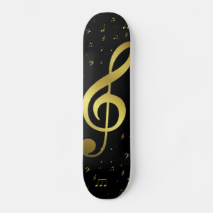 Skate notas musicais douradas em preto