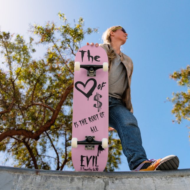 Skate O Amor pelo Dinheiro Doodle Rosa Malvado  (Ao ar livre 1)