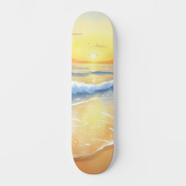 Skate Oceano Ondas Sunset | Beach Watercolor