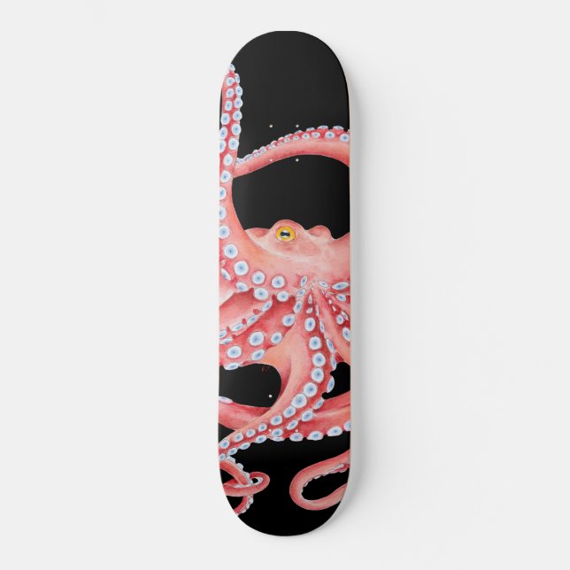 Skate Octopus Watercolor Vermelho A Preto (Frente)