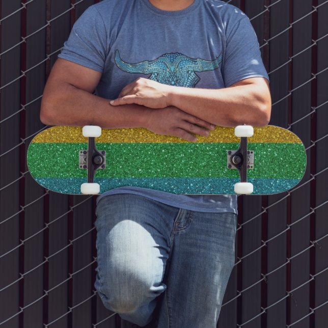 Skate Olhar Brilhante Dourado Verde e Azul Faísca Unisex (Ao ar livre 3)