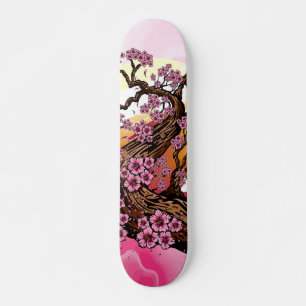 Skate Onda de Tinta Rosa Flor de Cerejeira Pôr do Sol Ja