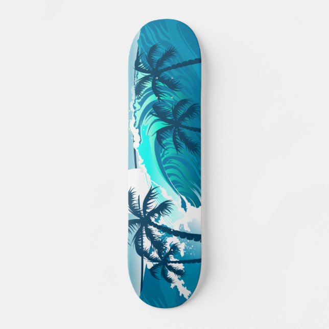 Skate Onda tropical de surf com palmeiras (Frente)