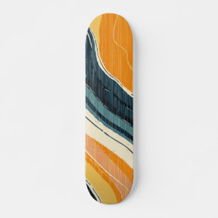 Skate Ondas Abstratas Laranja Amarelo Azul e Bege