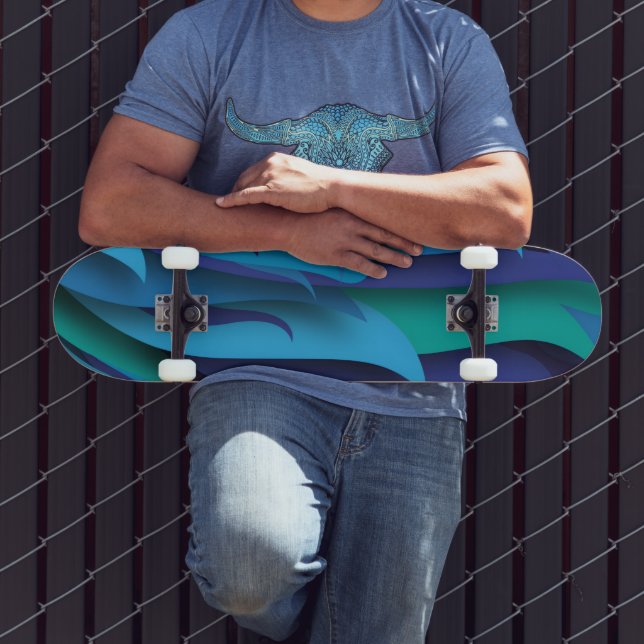 Skate Ondas de diferentes tons de azul para verde (Ao ar livre 3)