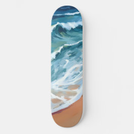 Skate Ondas do Oceano Azul Aquarela