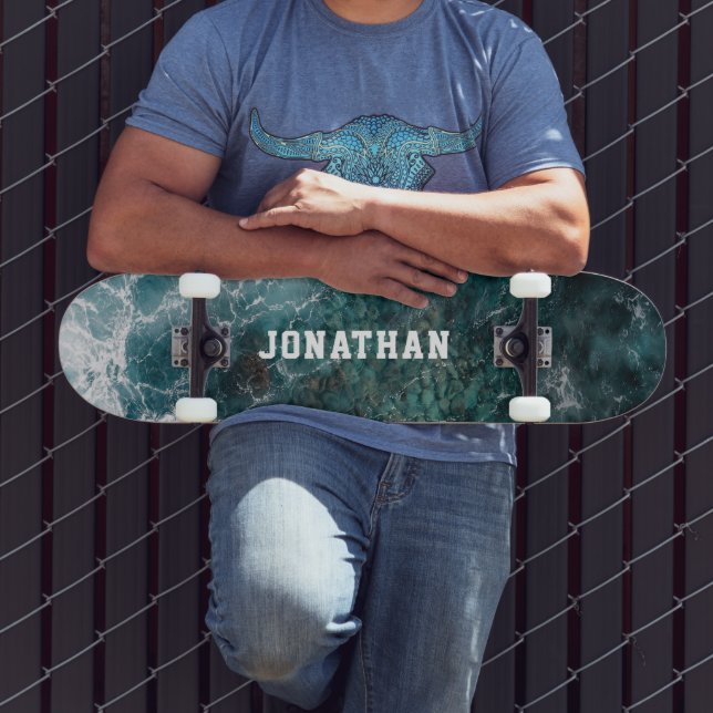 Skate Ondas do Oceano Azul Moderno Aérea Personalizada (Ao ar livre 3)