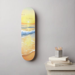 Skate Ondas do Oceano Pôr do Sol | Aquarela de Praia