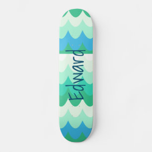 Skate Ondas Geométricas Azuis, Verdes e Teares