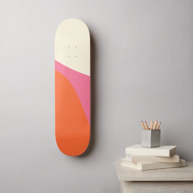 Skate Ondas Simples 4 em Rosa, Laranja e Creme (Arte de parede)