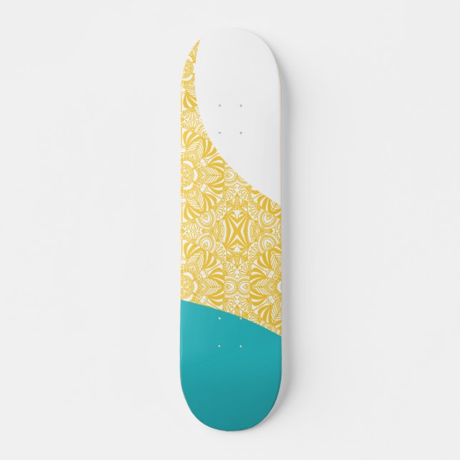 Skate Ondas Simples - Turquesa de Padrão Floral e Amarel (Frente)