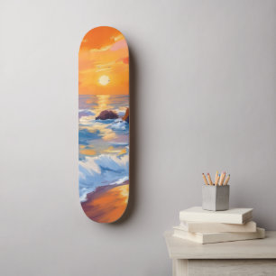 Skate Orange Beach Sunset Coastal Painel