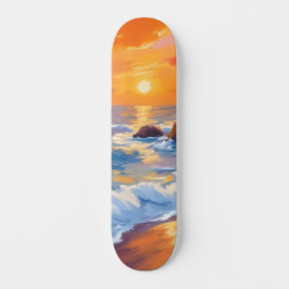 Skate Orange Beach Sunset Coastal Painel