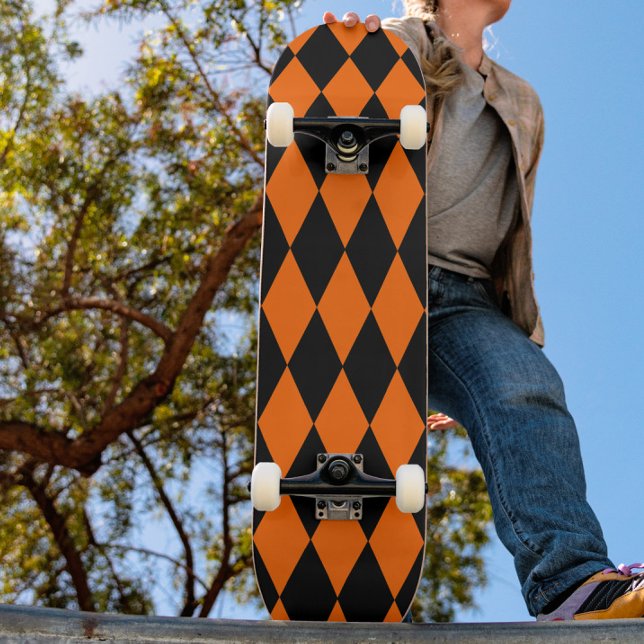 Skate Orange Black Harlequin Diamonds Checkers Design  (Criador carregado)