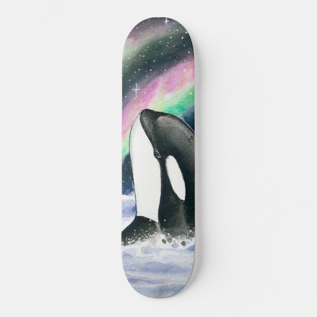 Skate Orca Whales Galaxy Lights Norte Watercolor (Frente)