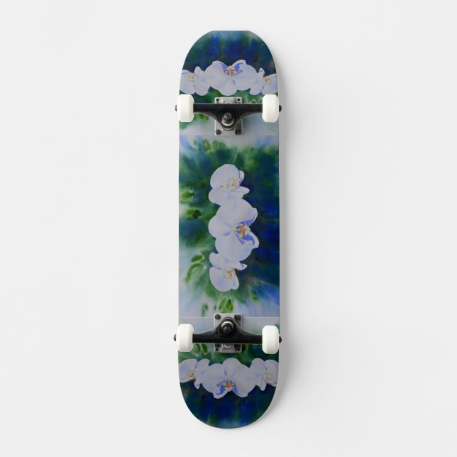 Skate Orquídeas tropicais de cor branca Elegante (Frente)