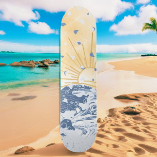 Skate Ouro Dourado Azul Insular Asiático Ondas Solares e