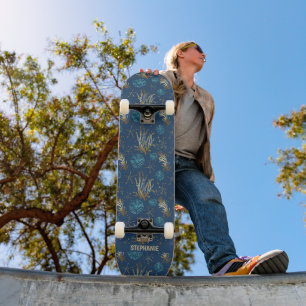 Skate Ouro Starfish e Coral Reef Patterno em Azul