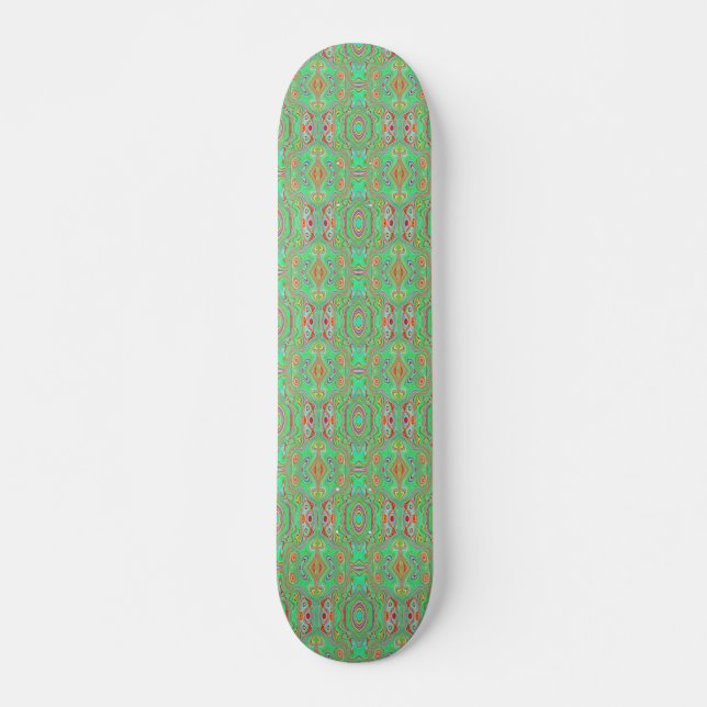 Skate Padrão Abstrato Laranja e Verde Lima Retrô (Frente)