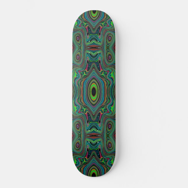 Skate Padrão Abstrato Trippy Retro Preto e Verde Lima (Frente)