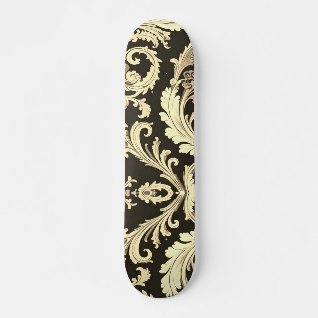 Skate Padrão Antiquado de Flor Castanho (Frente)