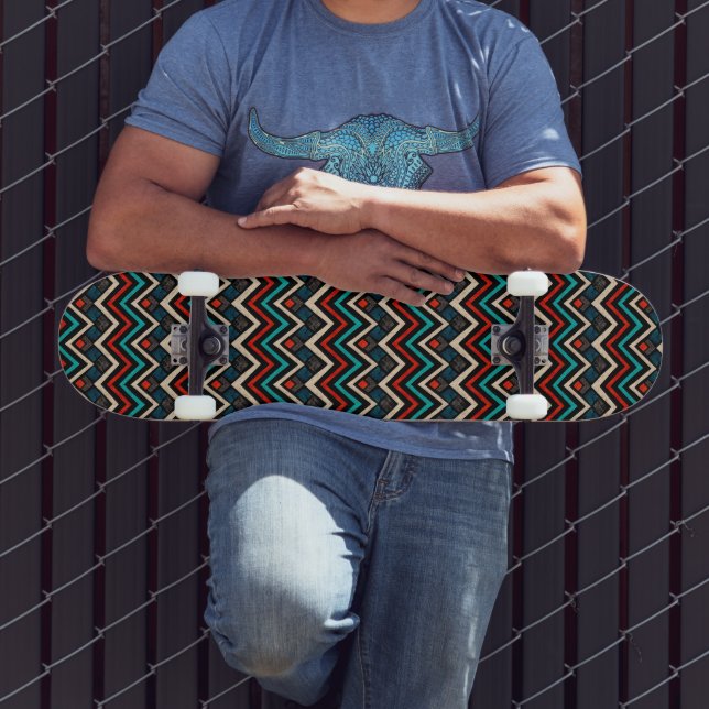 Skate Padrão Aztec Aztec, Beige Red Teal Preto (Ao ar livre 3)