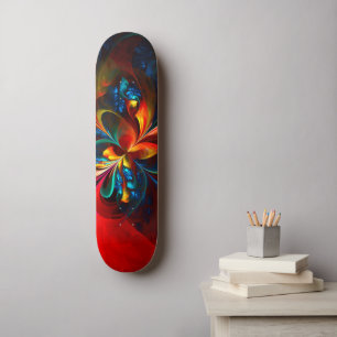 Skate Padrão Azul Laranja-Abstrato Floral Moderno #14