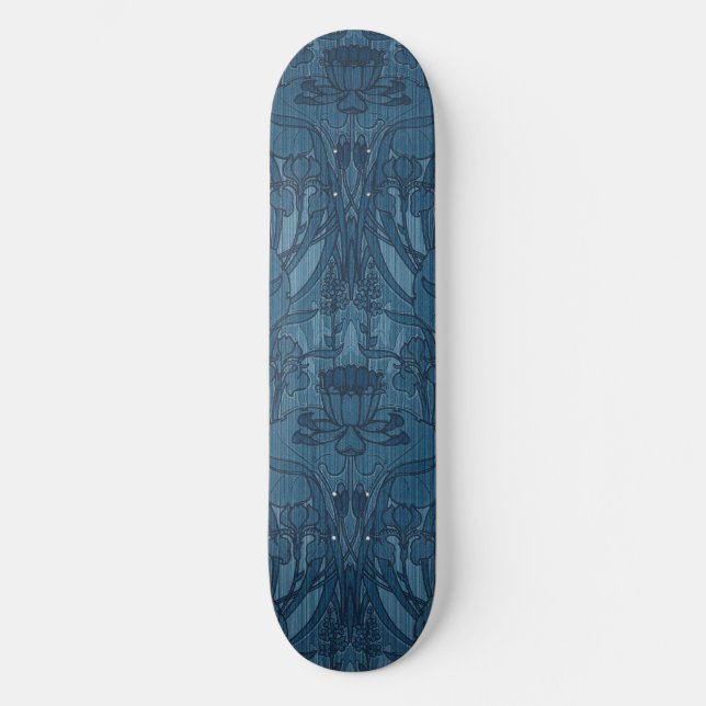 Skate Padrão Botânico Chic Azul Art Nouveau Íris (Frente)