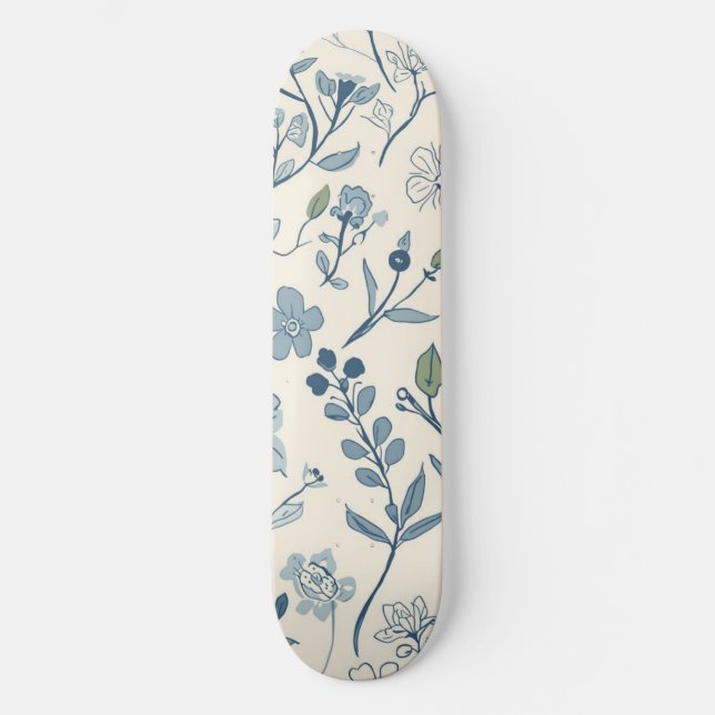 Skate Padrão Botânico de Prado de Flores Silvestres Azul (Frente)