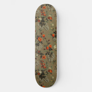 Skate Padrão Botânico de Rosa Laranja Floral Escura Vint