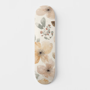 Skate Padrão Botânico em Aquarela Floral Bege Pêssego