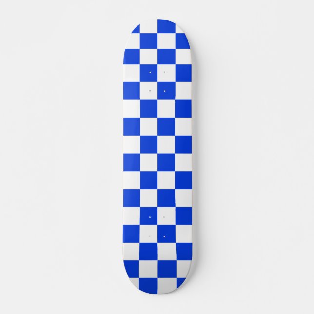 Skate Padrão brilhante azul e branco verificado (Frente)