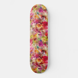 Skate Padrão Colorido de Jardim de Rosas em Aquarela Flo