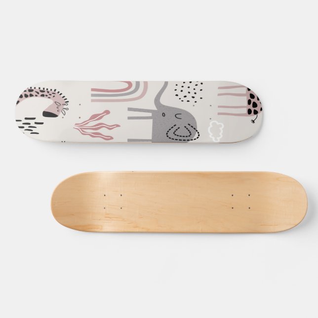 Skate padrão com elefantes e girafas fofos (Horz)