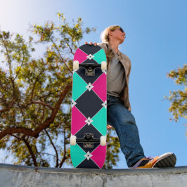 Skate Padrão Cyberpunk Synthwave Fuchsia Turquesa