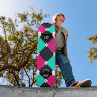 Skate Padrão Cyberpunk Synthwave Fuchsia Turquesa