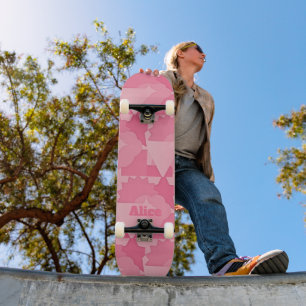 Skate Padrão de Abstrato rosa personalizado com nome