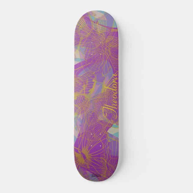 Skate Padrão de Aqua Violet da Borboleta Dourada Chic (Frente)