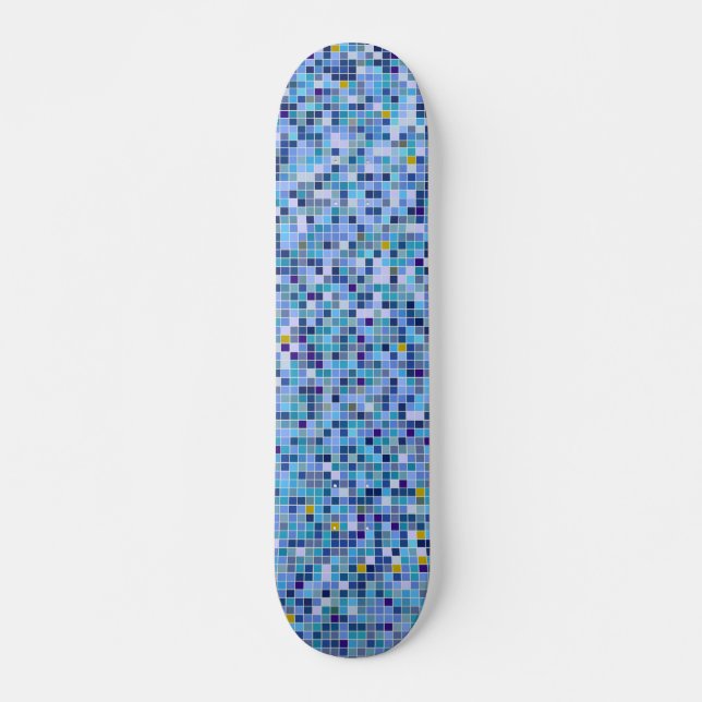 Skate Padrão de Azulejo de tons azuis mosaicos quadrados (Frente)