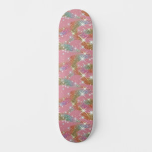 Skate Padrão de Brilho Falso Arco-íris Rosa
